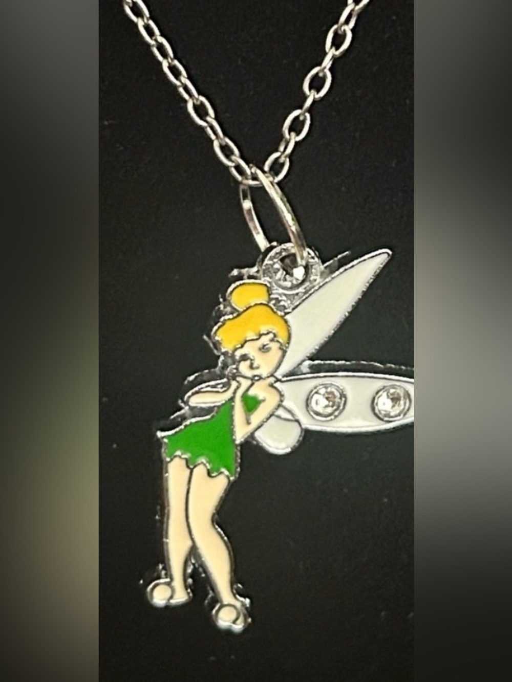 Tinker Bell Silver-Tone Kids Necklace with Green Enamel
